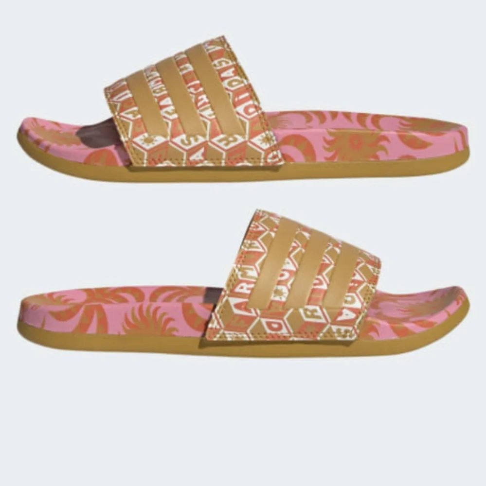 NIB FARM Rio Slide Sandals Adidas Collab Pink Abstract Floral Women's Size 10
